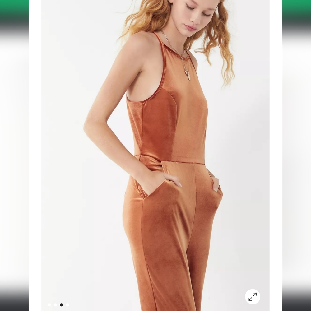 Urban Outfitters Rust Velvet Sleeveless Jumpsuit